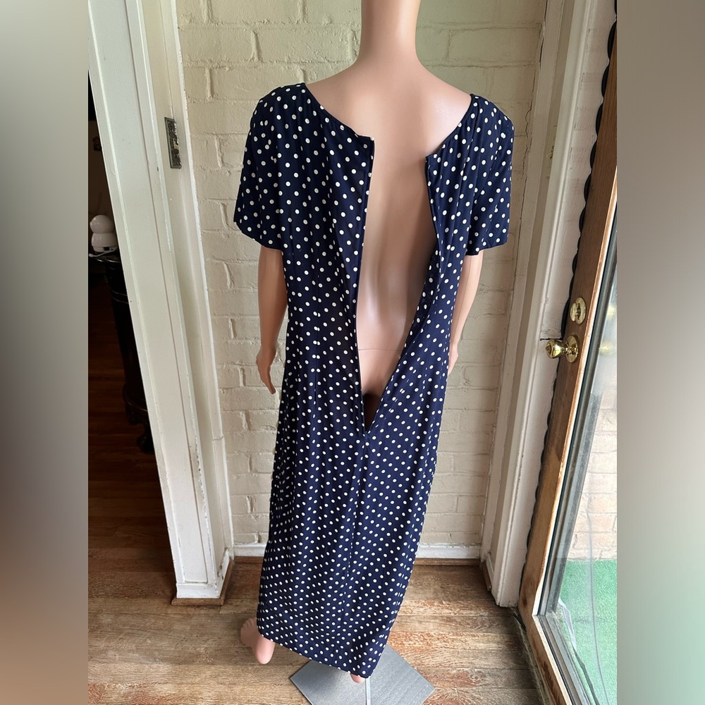Maggy London dark navy blue and white polka dotted vintage dress size 16 - Picture 5 of 16